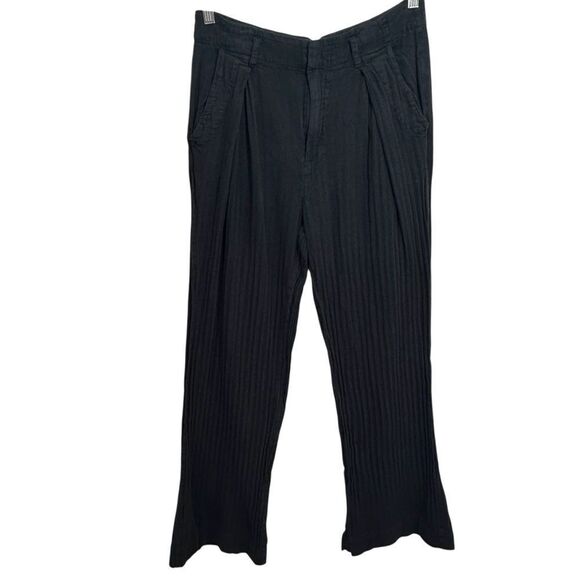 Free People Linen Blend Ribbed Flare Leg Pleated Trouser Pants, S - Picture 2 of 9